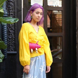 Merlette Sant Josep Hand Smocked Yellow Wrap Blouse XS